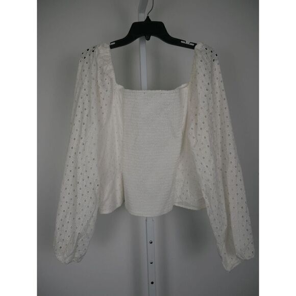 KARL LAGERFELD Paris Women's White Cotton Eyelet Square-Neck Top XL - Picture 3 of 7